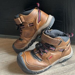 Little Kids Brown Leather Waterproof Hiking Boots w/ Velcro & Bungee Closure